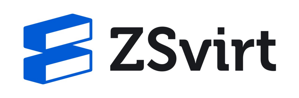 ZSvirt logo: a blue stacked-block symbol beside the ZSvirt wordmark in black